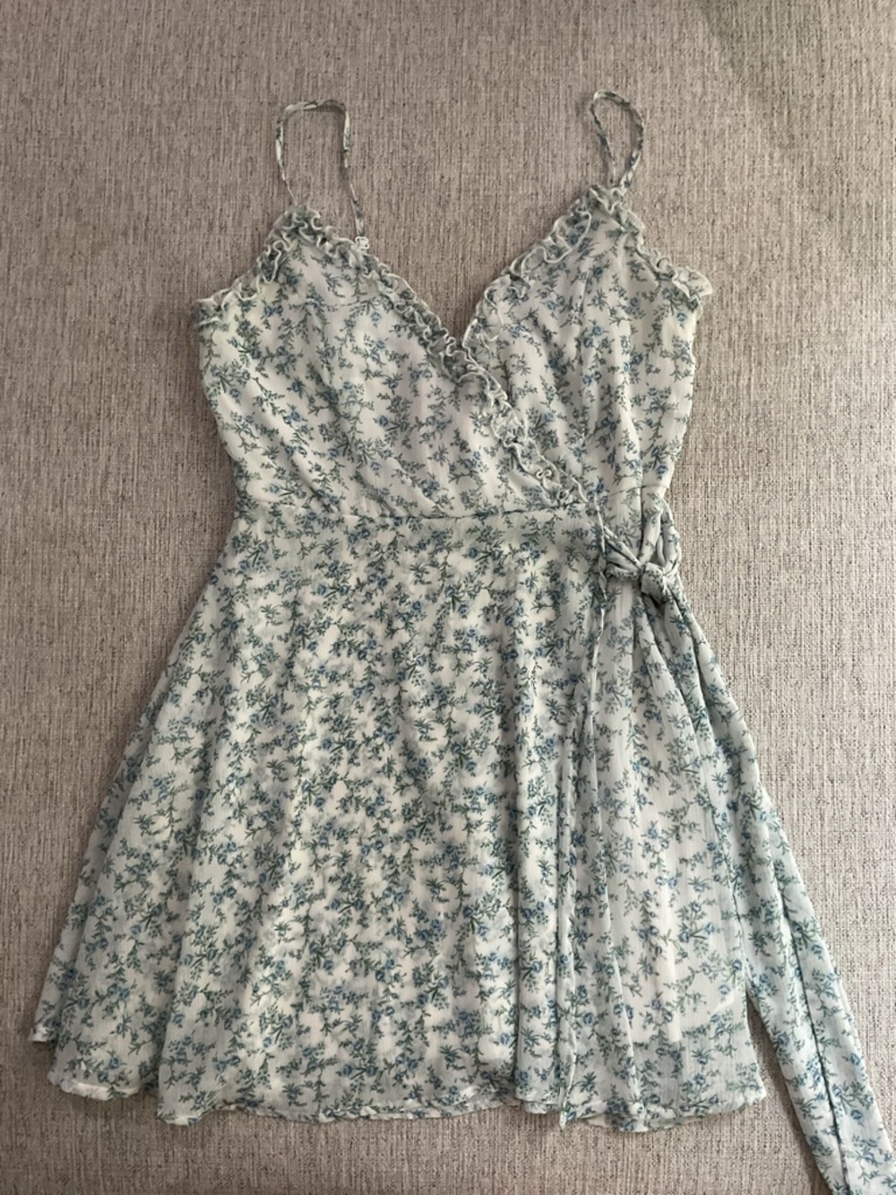 Altar'd State Pale Blue and White Floral Wrap Mini Dress